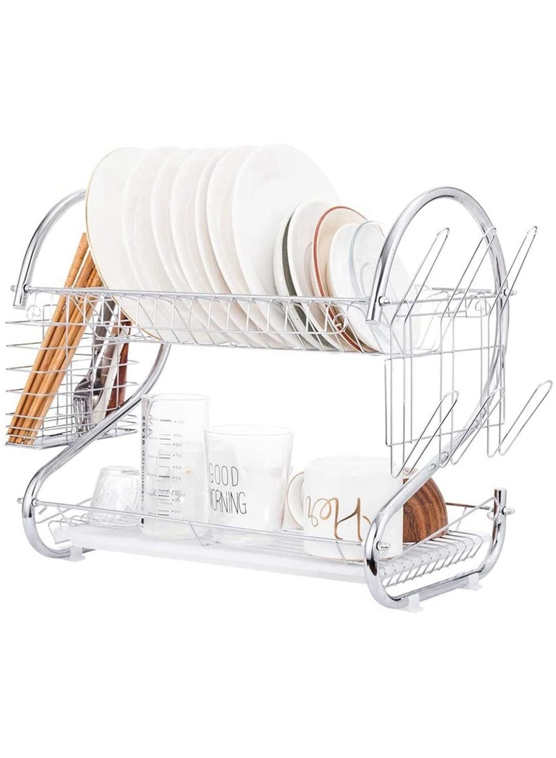 سکیلو رف تجفيف أطباق المطبخ - مصفاة أطباق من الحديد المطلي بالكروم مع حامل أدوات - رف أطباق متعدد الاستخدامات موفر للمساحة للتجفيف والتخزين - Image 2