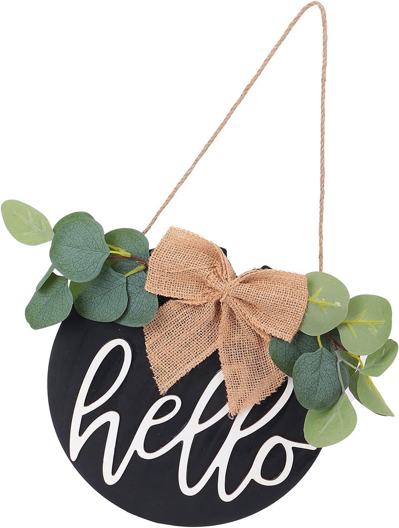 Rustic Wooden Door Decor Hello Sign, Outdoor Hanging Home Decoration, Burlap Bow with Braided Rope for Porch Farmhouse Entryway, Welcome Wall Art for Housewarming Gift - Image 2