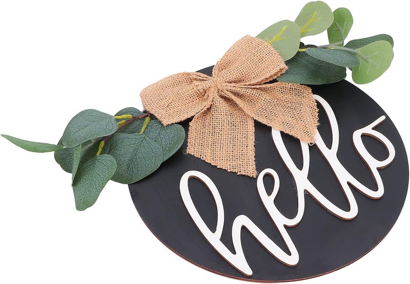 Rustic Wooden Door Decor Hello Sign, Outdoor Hanging Home Decoration, Burlap Bow with Braided Rope for Porch Farmhouse Entryway, Welcome Wall Art for Housewarming Gift - Image 3