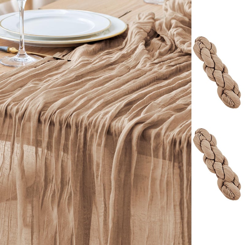 اسيم ASEE'M 2PCS Table Table Runner Cheesecloth 10ft عارية Boho Gauze Fabric Rustic Chees Chees Clother - Image 1