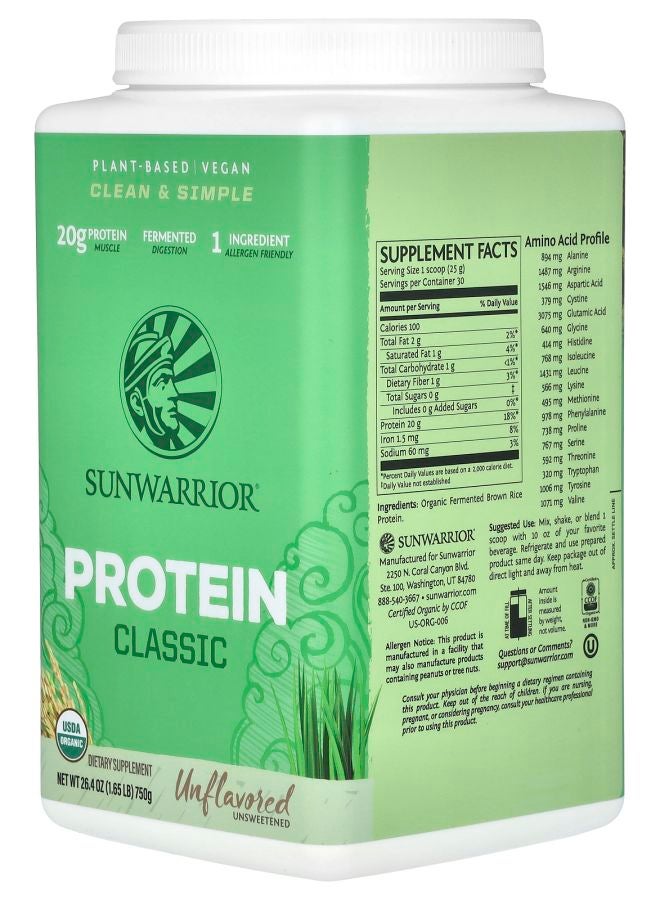 Sunwarrior Classic Protein Unflavored  1.65 lb (750 g) - Image 2