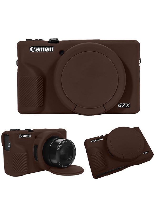 Tersely Premium Soft Silicone Protective Case with Removable Lens Cover for Canon Powershot G7X Mark III Digital Camera - Washable, Lightweight, and Stylish Protection (Brown)  - Image 1
