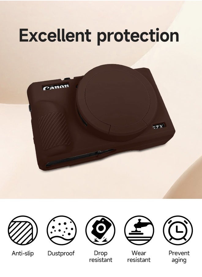 Tersely Premium Soft Silicone Protective Case with Removable Lens Cover for Canon Powershot G7X Mark III Digital Camera - Washable, Lightweight, and Stylish Protection (Brown)  - Image 3