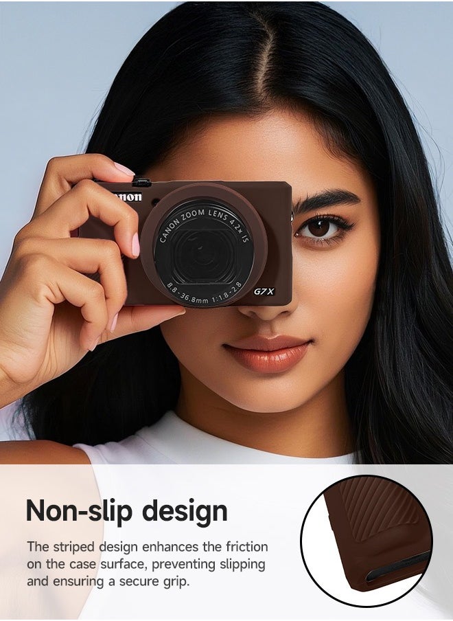 Tersely Premium Soft Silicone Protective Case with Removable Lens Cover for Canon Powershot G7X Mark III Digital Camera - Washable, Lightweight, and Stylish Protection (Brown)  - Image 5