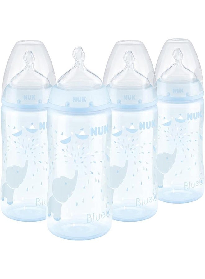 NUK Smooth Flow Anti Colic Baby Bottle, 10 oz, 4 Pack, Blue Elephant - Image 1