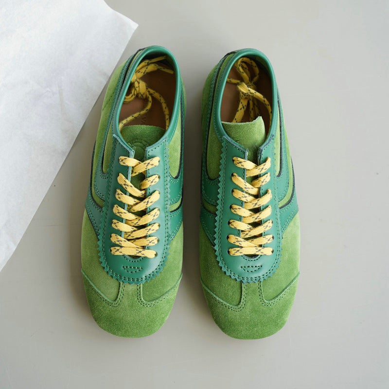 Channel Goods! Niche Genuine Leather Couple Sneakers Flats Soles Savi Retro Moral Training Shoes Heelys White Shoes Trbottomy - Image 5