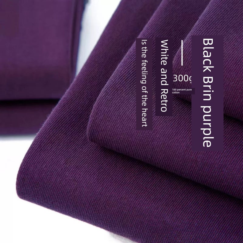 White iris purple 300g heavy cotton short-sleeved t-shirt for men and women in summer loose round neck small collar thick T-shirt trendy - Image 1