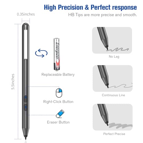 iafer Pen for Surface Pro 11/10/9/8/X, Surface Laptop/Book/Go/Studio, Kobo | Palm Rejection, 1024 Pressure, 2500H Battery Life Active Stylus Pencil for Student Note-Taking & Artist Business Drawing - Image 5