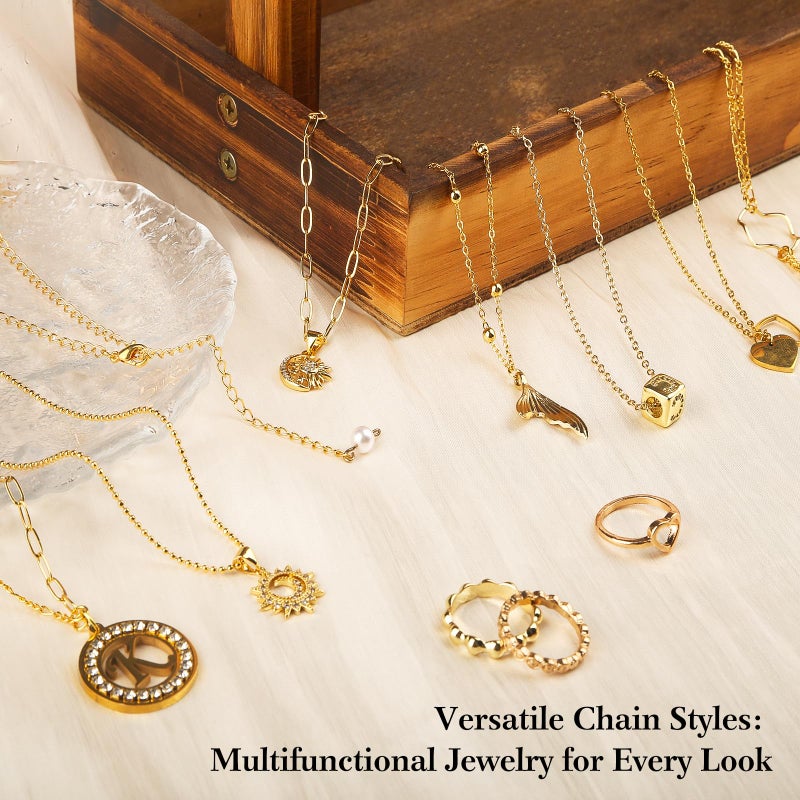 Ecoofor 18k Gold Necklace Chains for Jewelry Making, 39.3 Feet 6 Rolls Bracelet Chains for DIY,6.5Feet Each Style, Gold Chain with Jump Rings/Lobster Clasps/Connectors - Image 5