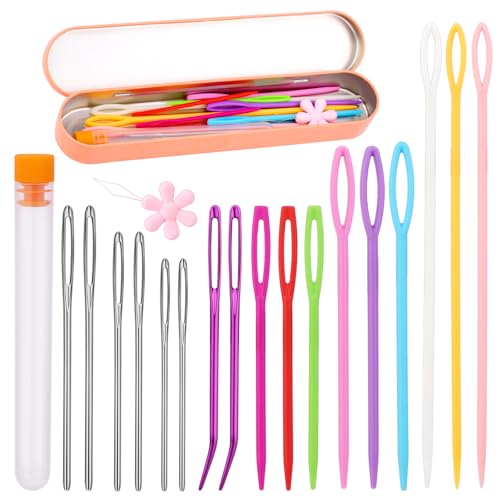 Yarn Needle Set Bent Tapestry Needles Plastic Large Eye Sewing Needles LargeEye Blunt Needles Crafting Knitting Stringing Needles with Storage Box and Needle Threader for Knitting Crochet