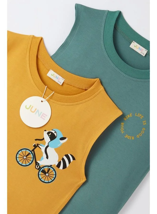 JUNE June Boy 2-Pack Tank Top Mustard - Dark Green