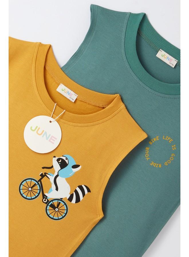 JUNE June Boy 2-Pack Tank Top Mustard - Dark Green - Image 4