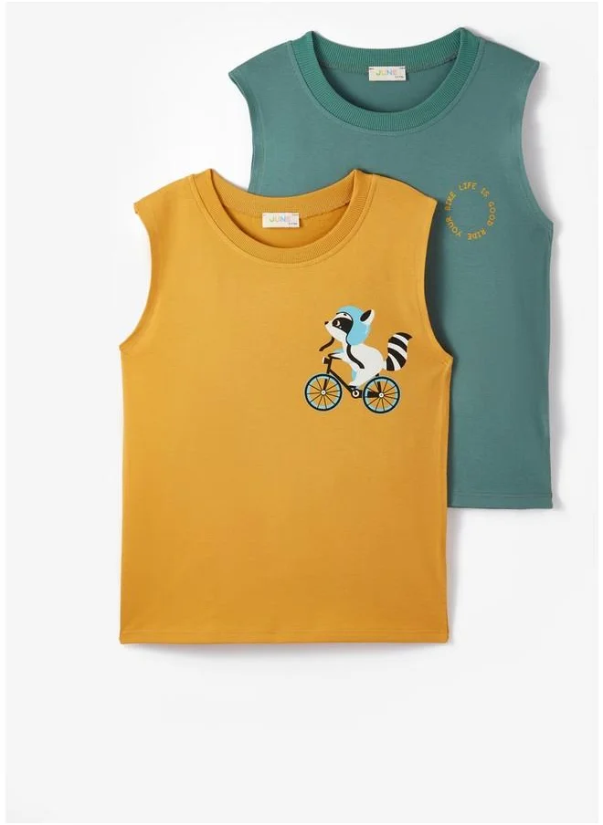 جون June Boy 2-Pack Tank Top Mustard - Dark Green