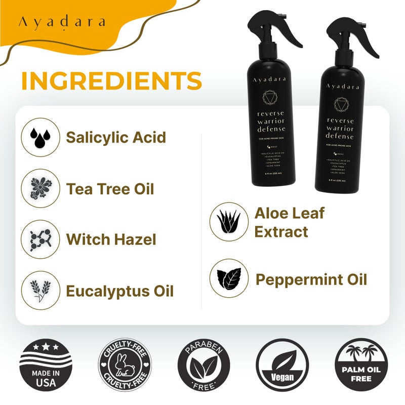 AYADARA Acne Body Spray, 8 fl oz, Cystic Back Acne Spray with Salicylic Acid, Tea Tree Chest, Butt, and Body Acne Spray for Hormonal Breakouts, Bacne Spray for Teens and Adults, 2000 Sprays - Image 5