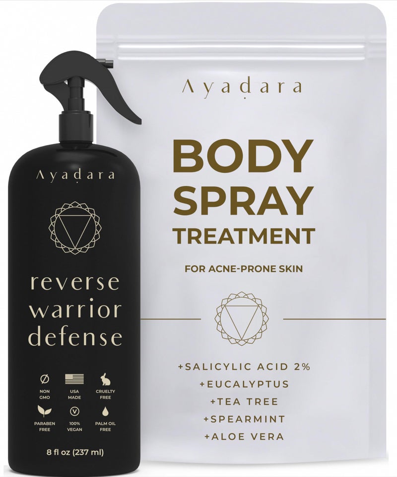 AYADARA Acne Body Spray, 8 fl oz, Cystic Back Acne Spray with Salicylic Acid, Tea Tree Chest, Butt, and Body Acne Spray for Hormonal Breakouts, Bacne Spray for Teens and Adults, 2000 Sprays - Image 1