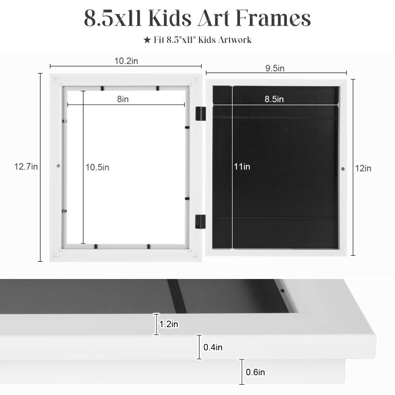 GULETHUN [2-Pack] Kids Art Frames, 8.5x11 Front Opening Kids Artwork Frames Changeable, White Artwork Display Storage Frame for Wall, Holds 50 Pcs, for 3D Picture, Crafts, Hanging Art, Portfolio - Image 3