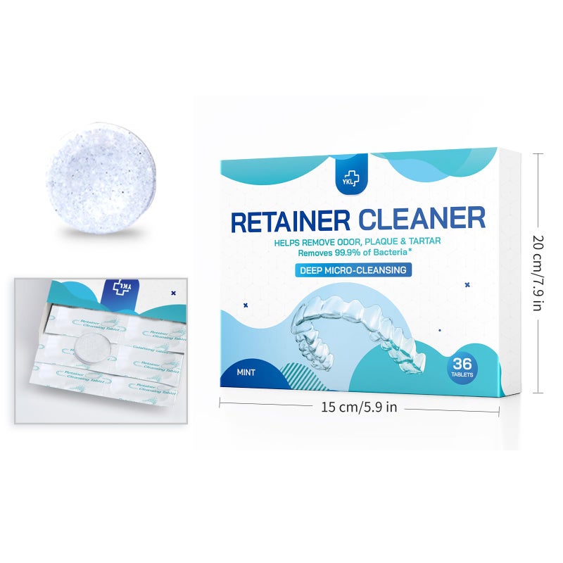 YKL Retainer & Denture Cleaner Tablets - 1 Months Supply (36 pcs) Dental Retainers for Aligner - Mouth & Night Guards - False Teeth Whitening - Removes Odor & Plaque - Image 2