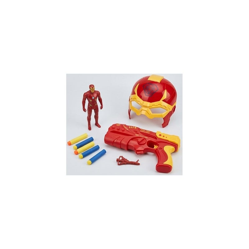 MARVEL Adventure Play | Avengers Super Power Hero Toy Set for Boys, with Iron Man Figure, Mask, Blaster and Foam Darts, Red and Yellow - Image 1
