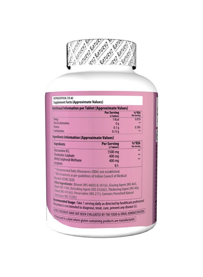 Naturyz - 1500mg Glucosamine, 400mg Chondroitin and 400mg MSM Per Serving for Cartilage Jointe Maximum Strength - 60 Tablets - Image 2