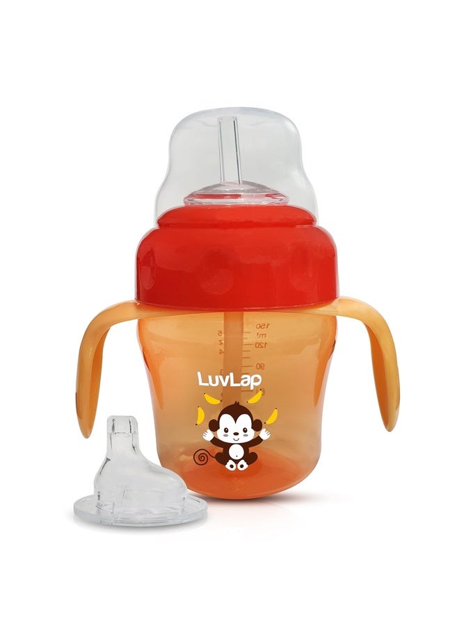 Luvlap Banana Time 150ml Anti Spill, Interchangeable Sipper / Sippy Cup with Soft Silicone Spout and Straw BPA Free, 6m+ (Orange) - Image 1