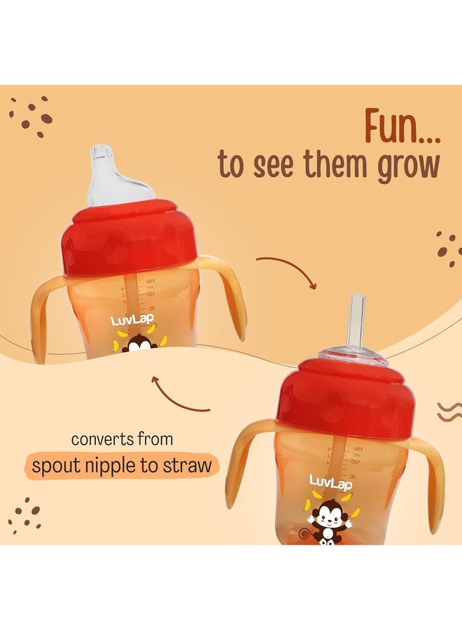 Luvlap Banana Time 150ml Anti Spill, Interchangeable Sipper / Sippy Cup with Soft Silicone Spout and Straw BPA Free, 6m+ (Orange) - Image 4