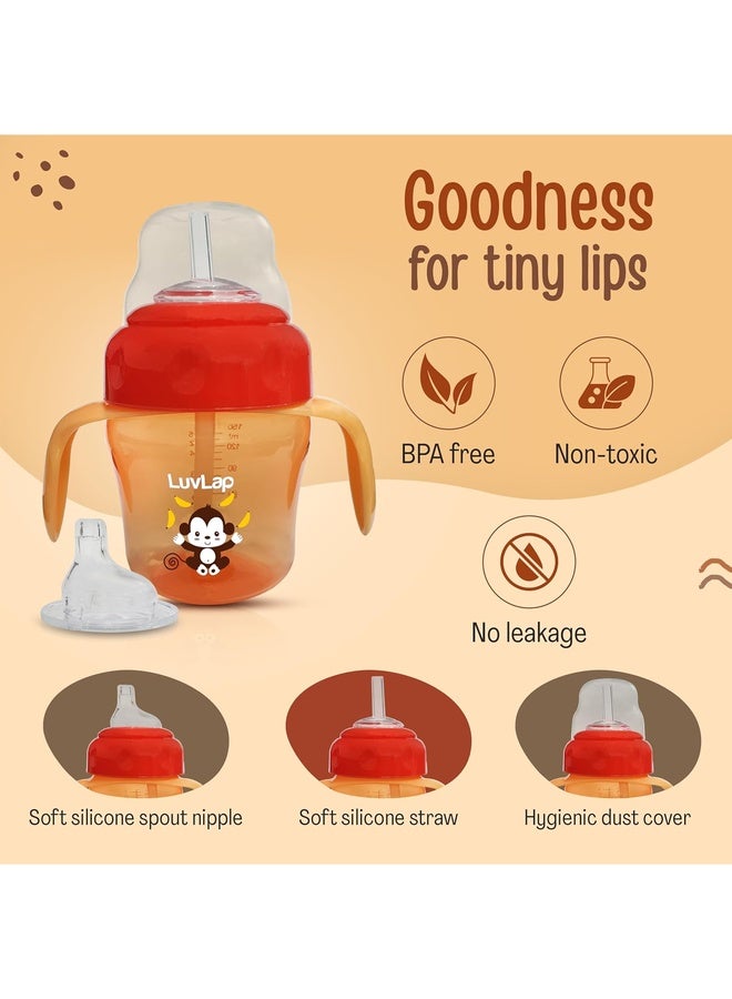 Luvlap Banana Time 150ml Anti Spill, Interchangeable Sipper / Sippy Cup with Soft Silicone Spout and Straw BPA Free, 6m+ (Orange) - Image 2