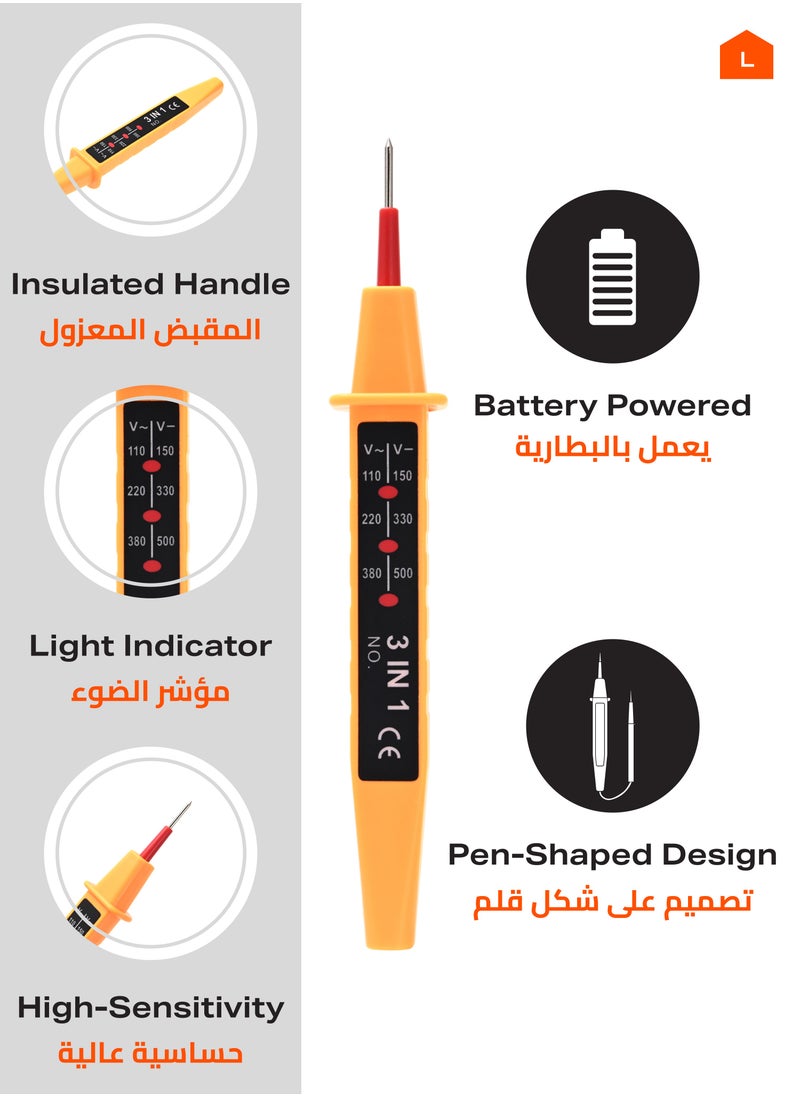 LAWAZIM 3-in-1 Voltage Tester - Compact AC Voltage Tester with Insulated Probe, Light Indicator, Multi-Range Voltage Detection - Essential Electrical Inspection Tool for Household and Industrial Use  - Image 2