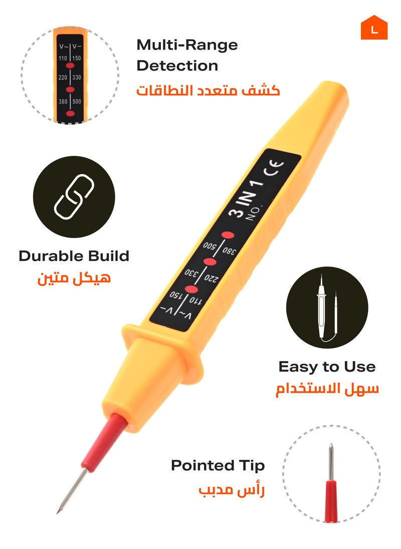 LAWAZIM 3-in-1 Voltage Tester - Compact AC Voltage Tester with Insulated Probe, Light Indicator, Multi-Range Voltage Detection - Essential Electrical Inspection Tool for Household and Industrial Use  - Image 3