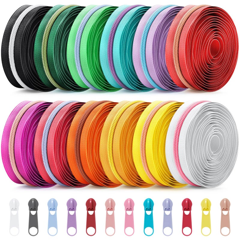 Solsew 12 Pcs 36 Yards Colourful Zippers for Sewing #5 Nylon Contrasting Colors Assorted Zipper by The Yard with 120 Sliders for Women Men DIY Tailor Bag Garment Crafts Supplies (Bright Color) - Image 1
