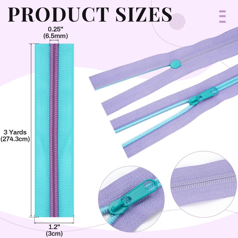 Solsew 12 Pcs 36 Yards Colourful Zippers for Sewing #5 Nylon Contrasting Colors Assorted Zipper by The Yard with 120 Sliders for Women Men DIY Tailor Bag Garment Crafts Supplies (Bright Color) - Image 2
