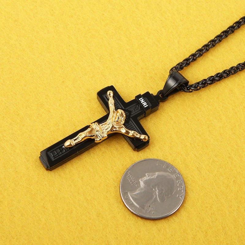 HZMAN Catholic Jesus Christ on INRI Cross Crucifix Gold Silver Tone stainless steel Pendant Necklace 22+2 Chain - Image 4
