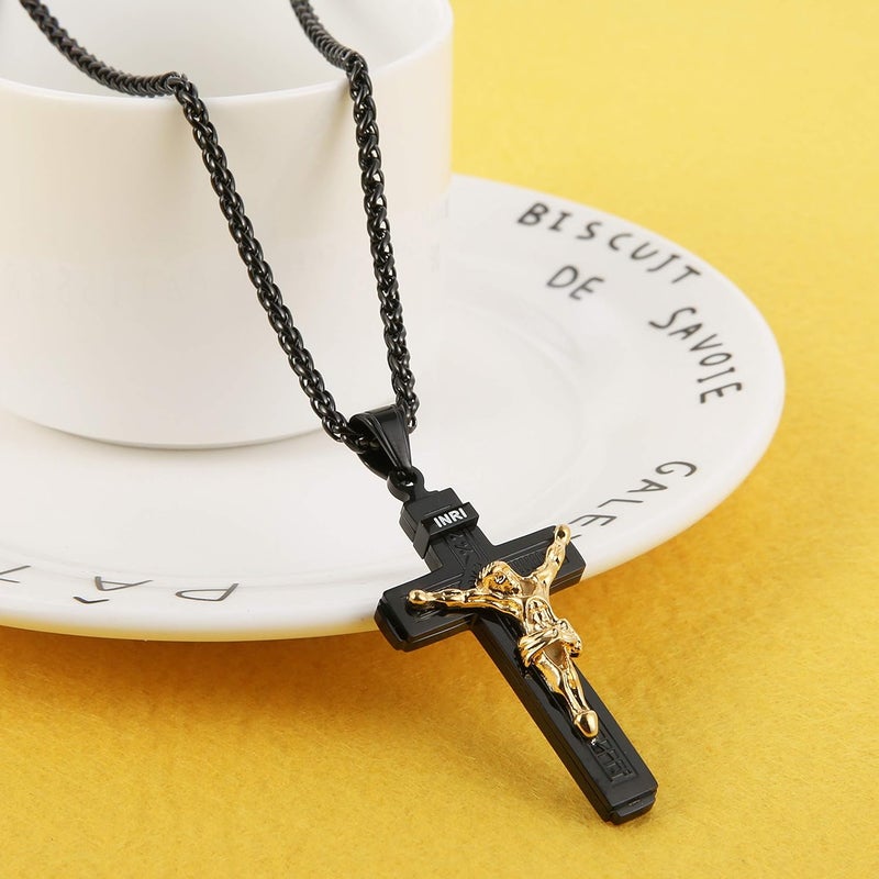 HZMAN Catholic Jesus Christ on INRI Cross Crucifix Gold Silver Tone stainless steel Pendant Necklace 22+2 Chain - Image 5