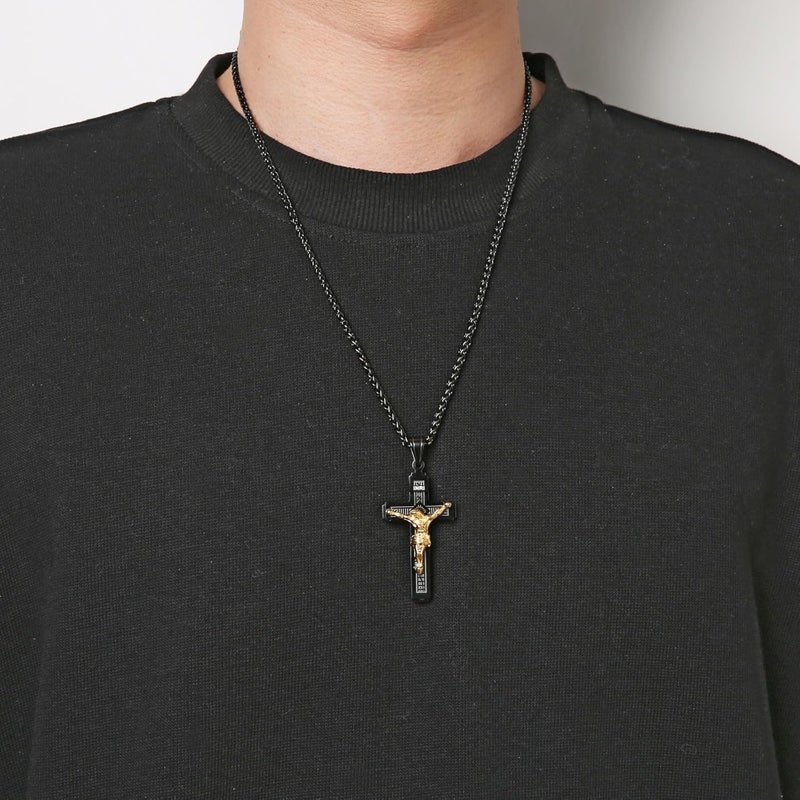 HZMAN Catholic Jesus Christ on INRI Cross Crucifix Gold Silver Tone stainless steel Pendant Necklace 22+2 Chain - Image 1