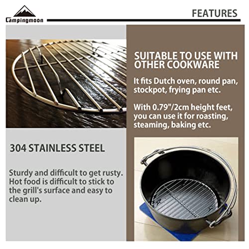camping moon CAMPINGMOON Round Roasting Baking Steaming Cooling Rack Cooking Grid Grill Stainless Steel Fits for Dutch Oven (Diameter φ6.7inch, W17) - Image 4