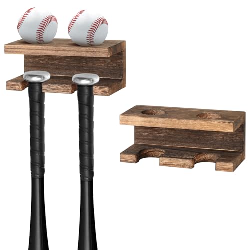 BEARUT 2 Pack Baseball Bat Holder and Ball Display Floating Shelf Wall Mount Baseball Bat Rack Shelf Organized By Wood - Image 1