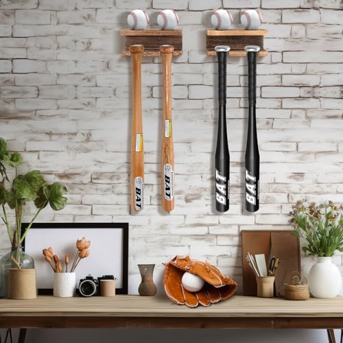 BEARUT 2 Pack Baseball Bat Holder and Ball Display Floating Shelf Wall Mount Baseball Bat Rack Shelf Organized By Wood - Image 3