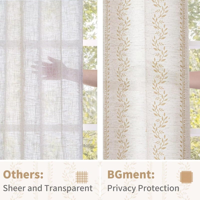 BGment Boho Curtains Leaf Floral Print Cottage Core Botanical Curtains for Living Room Light Filtering Curtain 84 Inch Long for Farmhouse Rustic, Each 52 Inch Wide, 2 Panels Set, Sand - Image 5