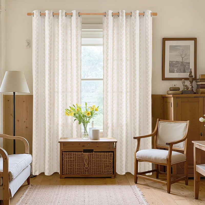 BGment Boho Curtains Leaf Floral Print Cottage Core Botanical Curtains for Living Room Light Filtering Curtain 84 Inch Long for Farmhouse Rustic, Each 52 Inch Wide, 2 Panels Set, Sand - Image 2