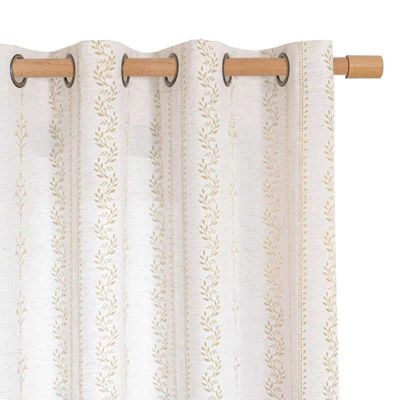 BGment Boho Curtains Leaf Floral Print Cottage Core Botanical Curtains for Living Room Light Filtering Curtain 84 Inch Long for Farmhouse Rustic, Each 52 Inch Wide, 2 Panels Set, Sand - Image 1