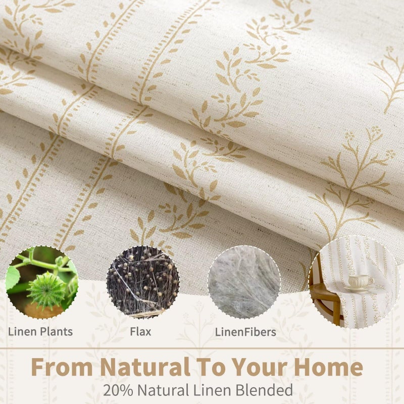 BGment Boho Curtains Leaf Floral Print Cottage Core Botanical Curtains for Living Room Light Filtering Curtain 84 Inch Long for Farmhouse Rustic, Each 52 Inch Wide, 2 Panels Set, Sand - Image 3