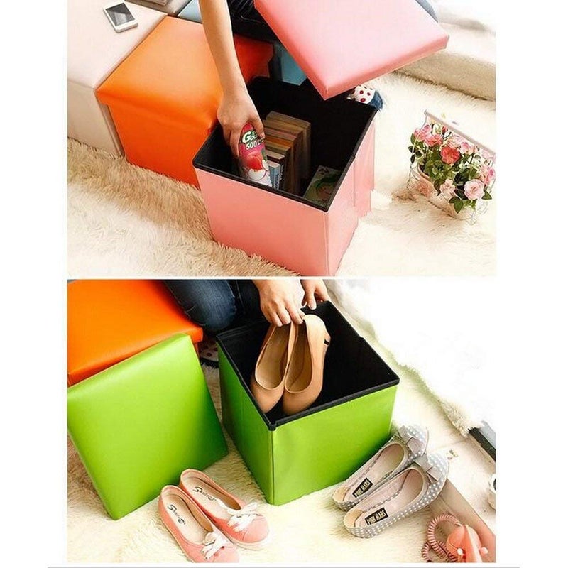 DIKPUL GROUP Foldable Storage Pouffes Ottomans Bench Cube Storage Box with Cushion Seat Lid Footrest Sitting Cum Stool Container Organizer 22L Capacity Multicolor 30 X 30 X 30 CM - Image 3
