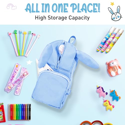 Dravina Large Capacity Pencil Pouch for Girls & Boys | Aesthetic Stationary Standing Pencil Case with 3 Zippers & 5 Compartments | Waterproof School Pouch for Kids, Multiutility Pouch (Light Blue) - Image 5
