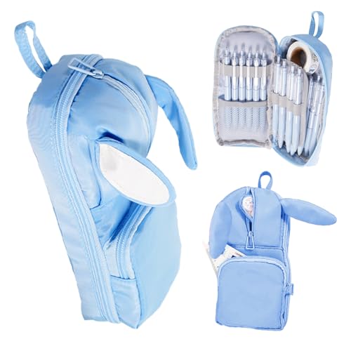 Dravina Large Capacity Pencil Pouch for Girls & Boys | Aesthetic Stationary Standing Pencil Case with 3 Zippers & 5 Compartments | Waterproof School Pouch for Kids, Multiutility Pouch (Light Blue) - Image 1