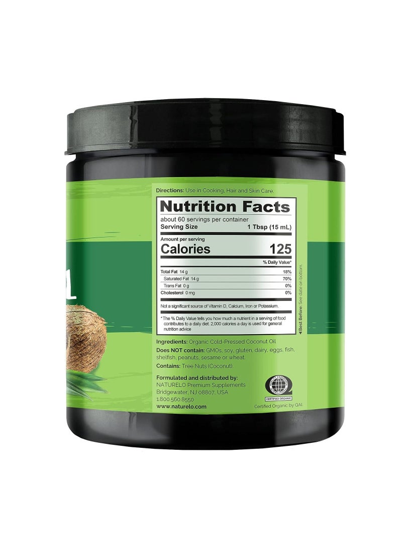 NATURELO Organic Extra Virgin Coconut Oil Cold Pressed & Unrefined, 32 FL OZ 946ml - Image 3