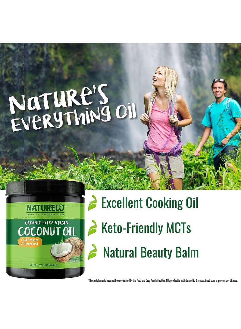NATURELO Organic Extra Virgin Coconut Oil Cold Pressed & Unrefined, 32 FL OZ 946ml - Image 5