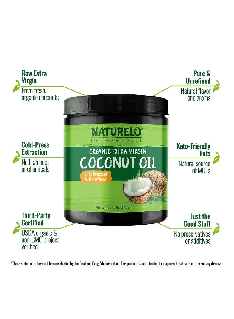 NATURELO Organic Extra Virgin Coconut Oil Cold Pressed & Unrefined, 32 FL OZ 946ml - Image 4