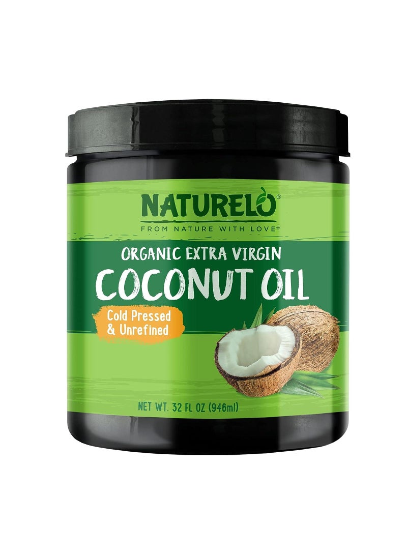 NATURELO Organic Extra Virgin Coconut Oil Cold Pressed & Unrefined, 32 FL OZ 946ml - Image 1
