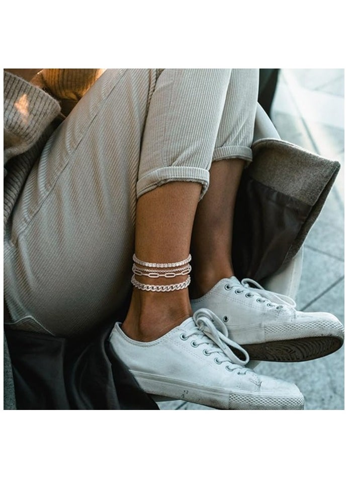 ILovhaprty 5pcs Silver Ankle Chain Fashionable Set, Exquisite, Dating, Gift giving, and Versatile Temperament for Girls  - Image 2