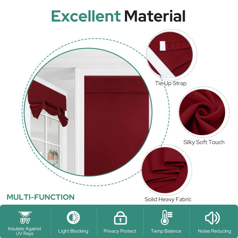 هوم أيدياز Homideas Burgundy Blackout Door Strtains Red Privacy French Door Surtains 26 × 68 بوصة الستائر المظلمة للباب الزجاجي المعزول مع عزل الستائر نافذة على غرفة نوم 1 لوحة - Image 5