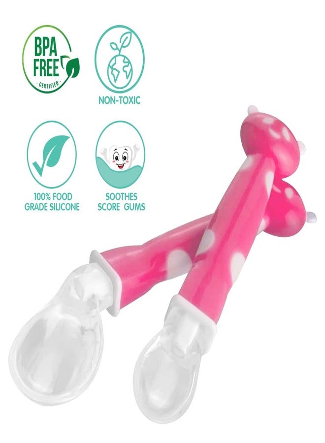 1st Step BPA Free Baby Angular Self Feeding Spoons Set with Silicone Tip (Pink) - Image 3